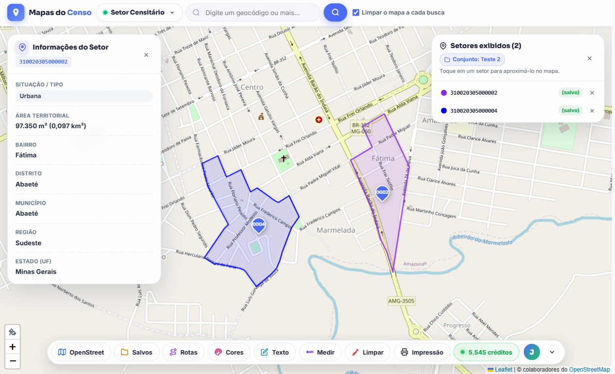 Mapa com setor censitário destacado