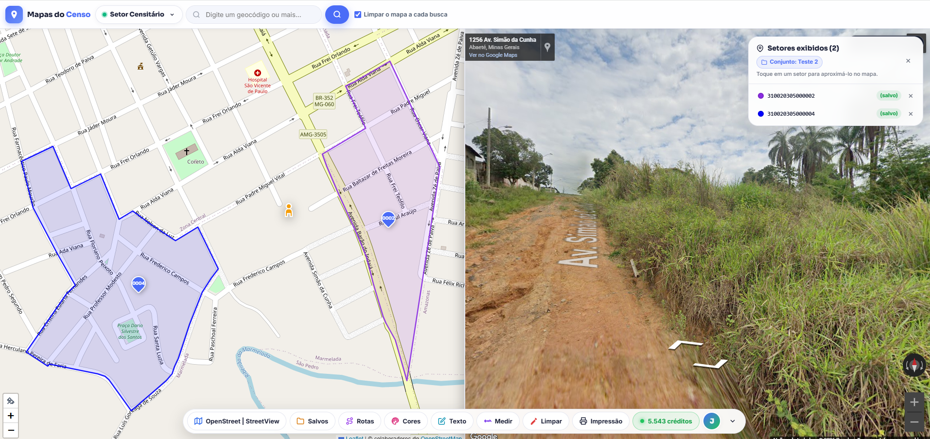 Visualização de uma rua no Street View